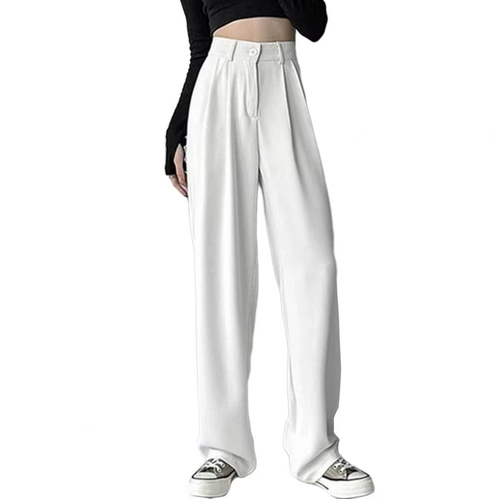 Women Suit Pants Korean Style High Waist Women’S Wide Leg Pants Slant Pockets Loose Office Trousers Business Casual Suit Pants