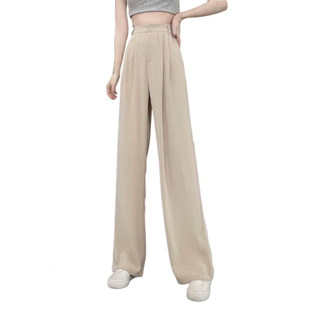 Women Suit Pants Korean Style High Waist Women’S Wide Leg Pants Slant Pockets Loose Office Trousers Business Casual Suit Pants