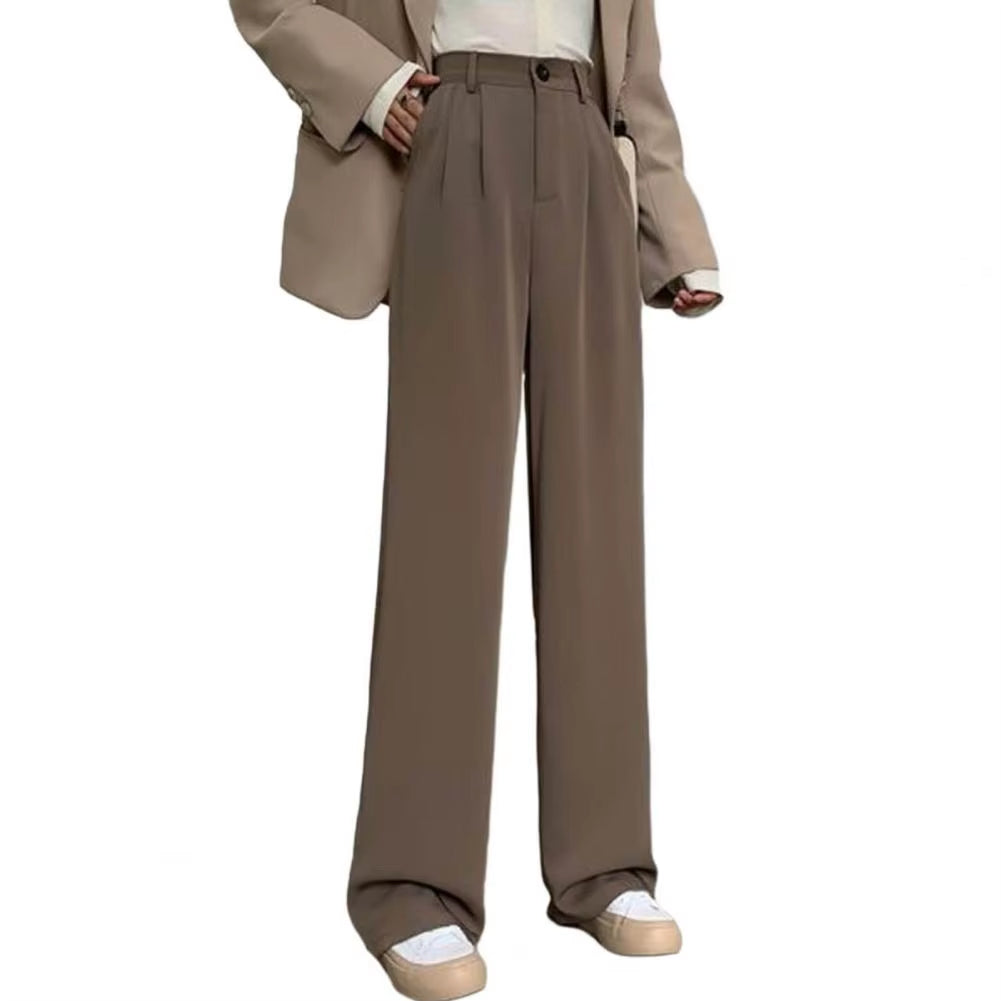 Women Suit Pants Korean Style High Waist Women’S Wide Leg Pants Slant Pockets Loose Office Trousers Business Casual Suit Pants