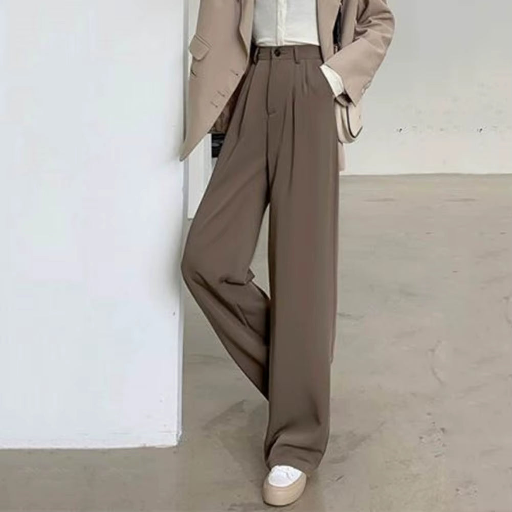 Women Suit Pants Korean Style High Waist Women’S Wide Leg Pants Slant Pockets Loose Office Trousers Business Casual Suit Pants