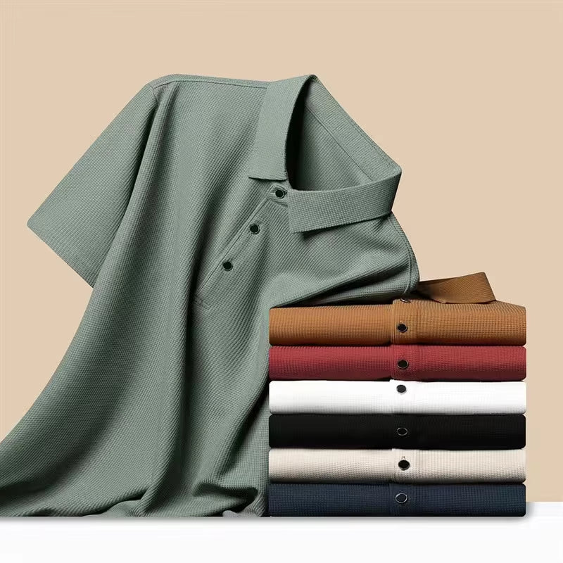 Summer Men'S Short Sleeved Lapel T-Shirt Solid Color POLO Shirt Loose Top