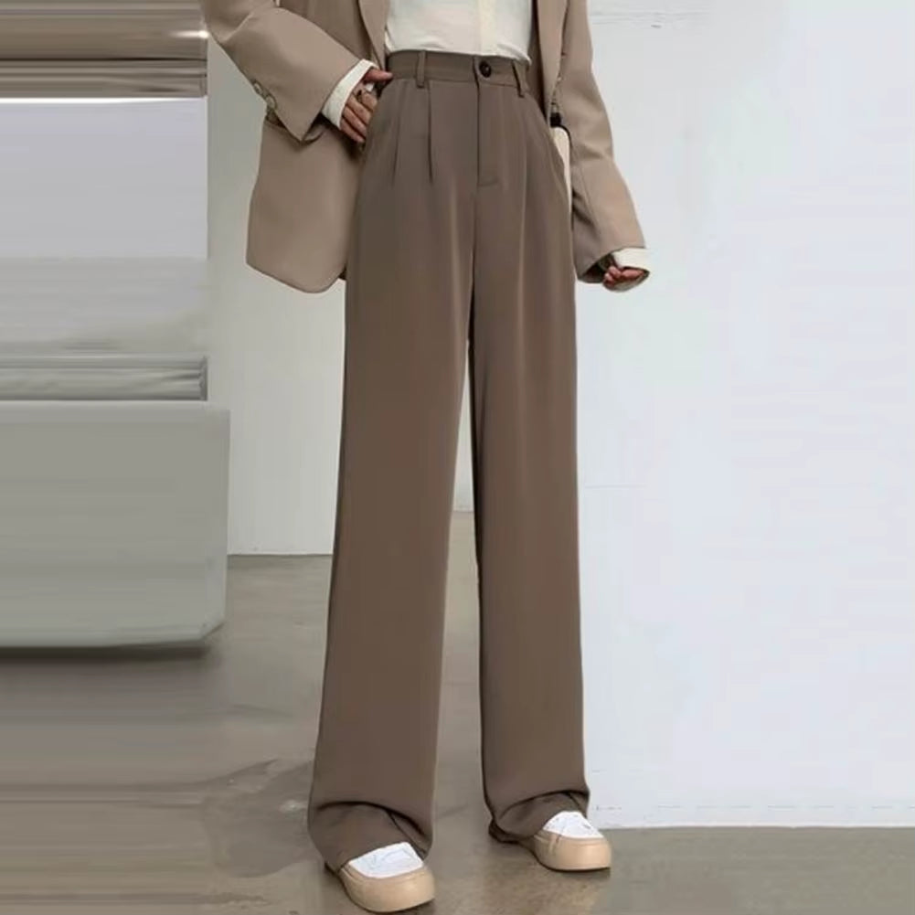 Women Suit Pants Korean Style High Waist Women’S Wide Leg Pants Slant Pockets Loose Office Trousers Business Casual Suit Pants