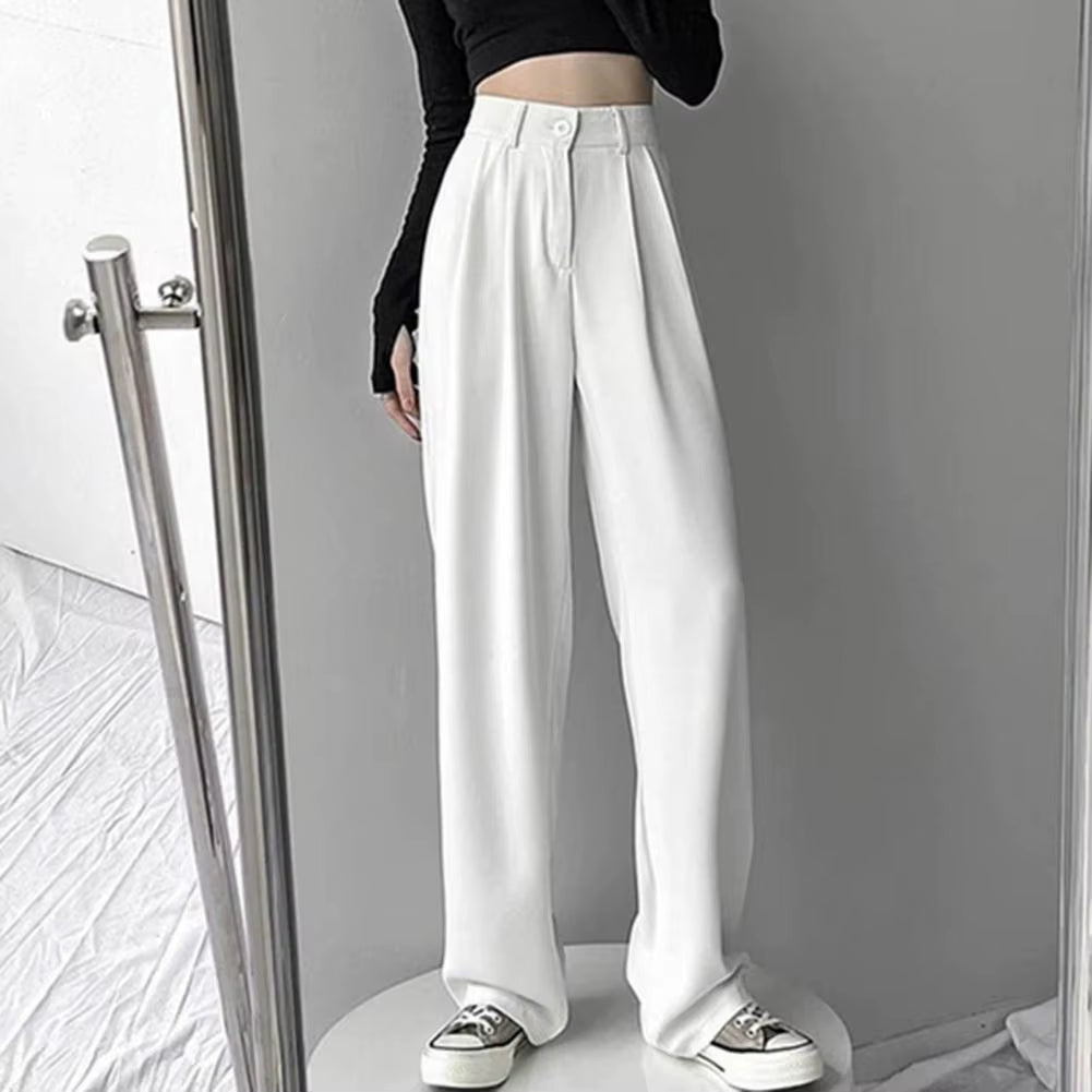 Women Suit Pants Korean Style High Waist Women’S Wide Leg Pants Slant Pockets Loose Office Trousers Business Casual Suit Pants