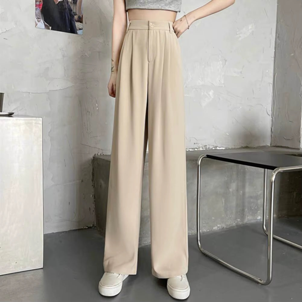 Women Suit Pants Korean Style High Waist Women’S Wide Leg Pants Slant Pockets Loose Office Trousers Business Casual Suit Pants