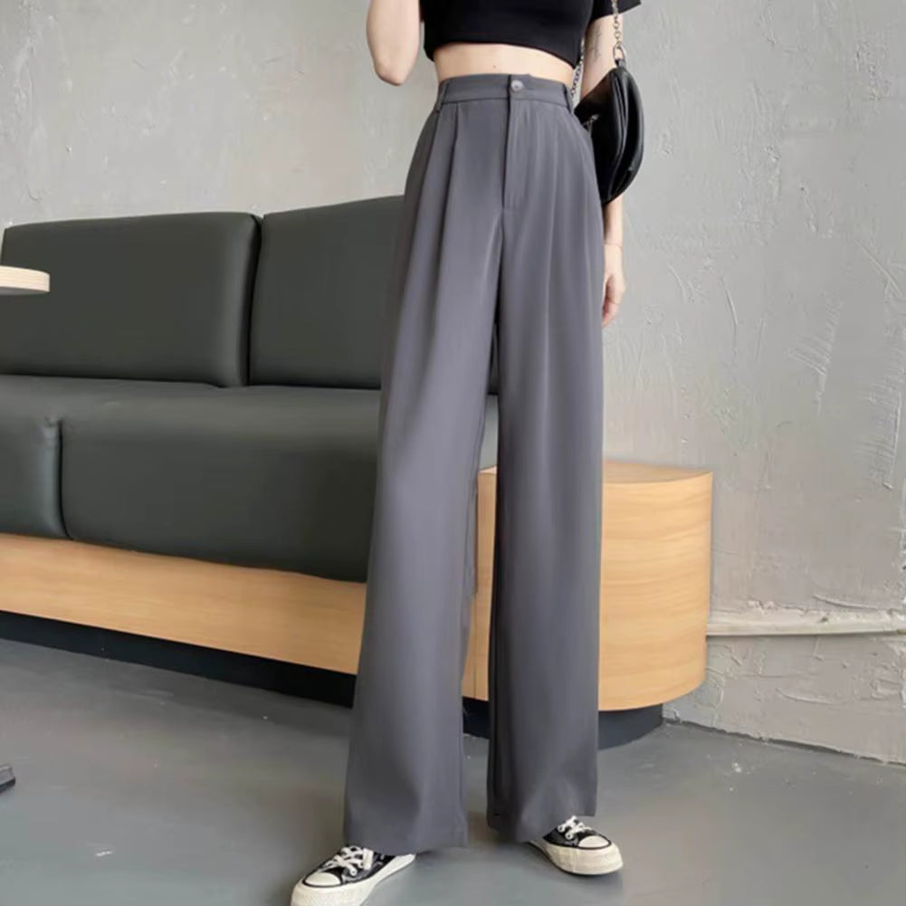Women Suit Pants Korean Style High Waist Women’S Wide Leg Pants Slant Pockets Loose Office Trousers Business Casual Suit Pants