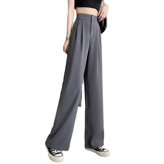 Women Suit Pants Korean Style High Waist Women’S Wide Leg Pants Slant Pockets Loose Office Trousers Business Casual Suit Pants